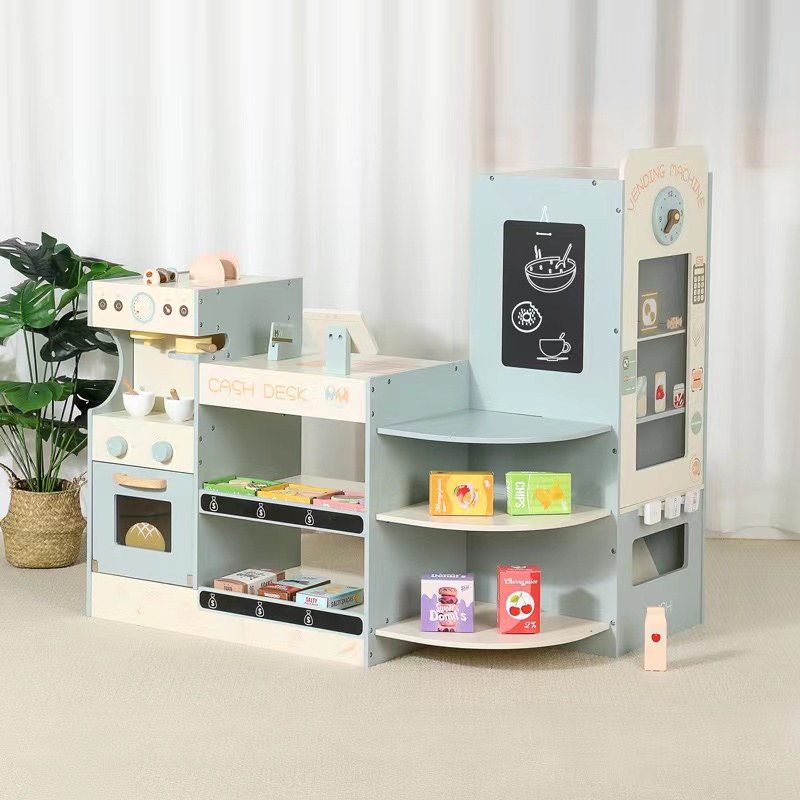 Kids Toys Stores - Set Permainan Toko Kelontong Kayu Anak-Anak,