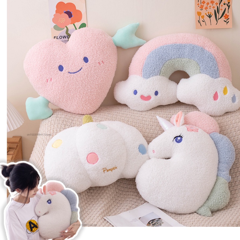 Unicorn Stuffed Toy - Bantal sofa labu hati merah muda
