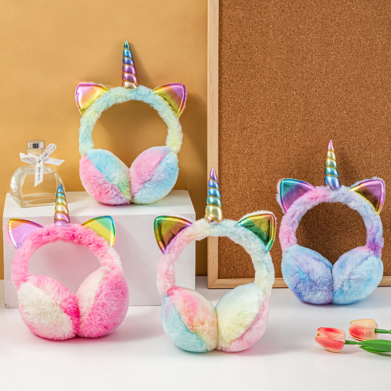 Unicorn Stuffed Toy - Penutup telinga lembut Unicorn warna-warni untuk
