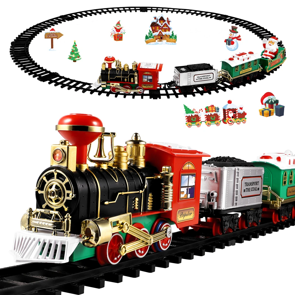 Toy Train Track Set - Set kereta Natal, Model lokomotif Mini